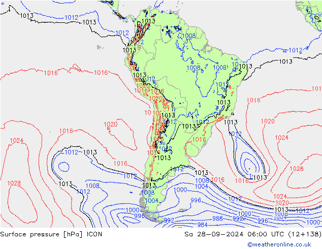 Surface pressure ICON Sa 28.09.2024 06 UTC