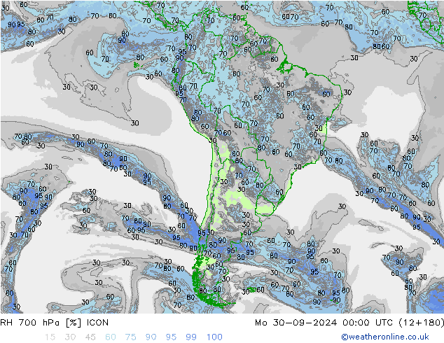 RH 700 hPa ICON Mo 30.09.2024 00 UTC