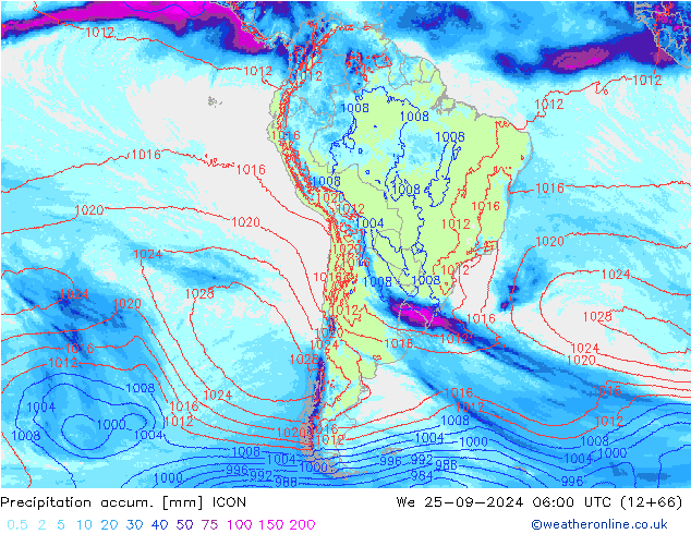 Precipitation accum. ICON We 25.09.2024 06 UTC