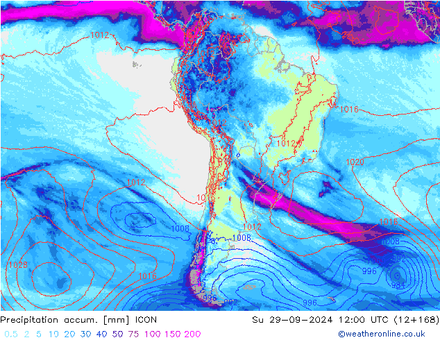 Precipitation accum. ICON Su 29.09.2024 12 UTC