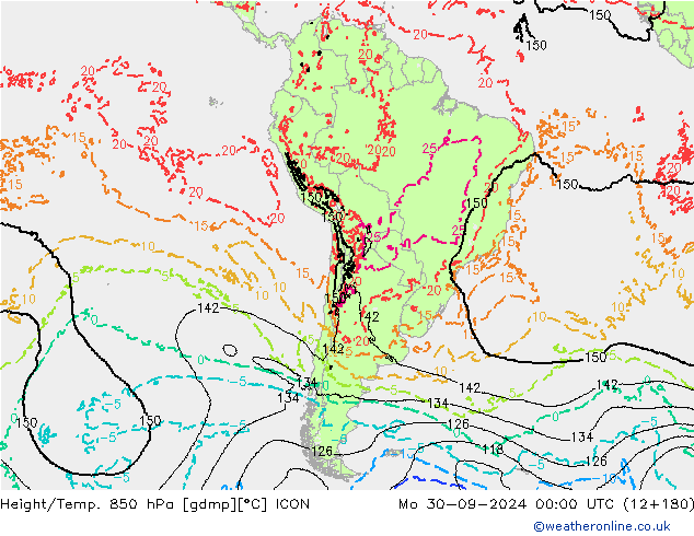 Height/Temp. 850 hPa ICON Seg 30.09.2024 00 UTC