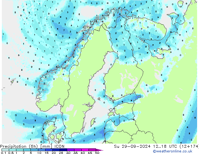 Yağış (6h) ICON Paz 29.09.2024 18 UTC