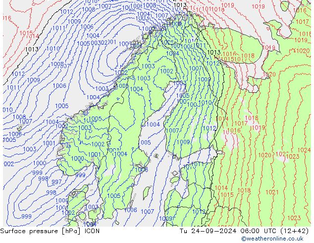 приземное давление ICON вт 24.09.2024 06 UTC