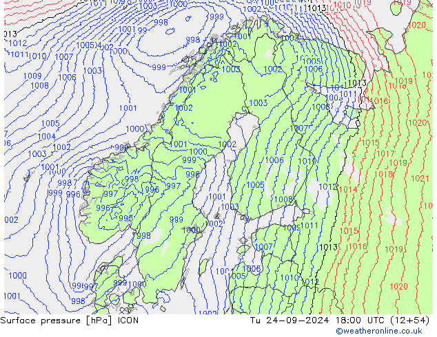 приземное давление ICON вт 24.09.2024 18 UTC