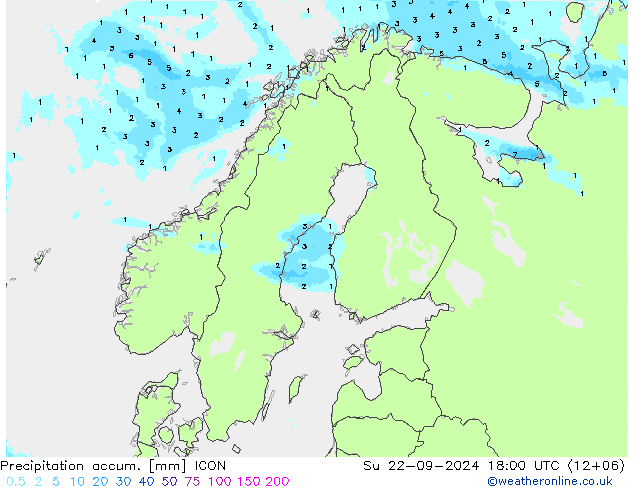 Precipitation accum. ICON Su 22.09.2024 18 UTC