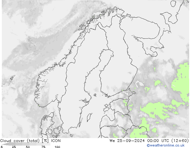 Cloud cover (total) ICON We 25.09.2024 00 UTC