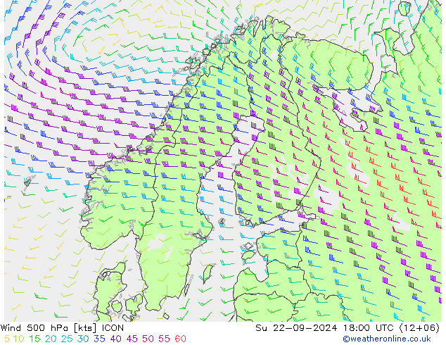 Wind 500 hPa ICON Su 22.09.2024 18 UTC