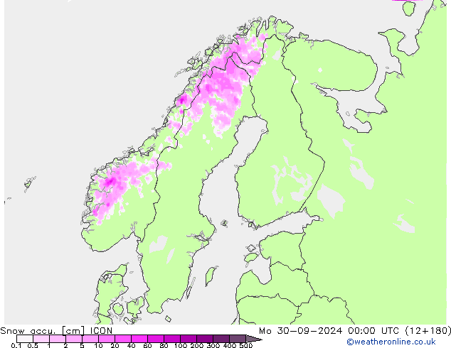 Totale sneeuw ICON ma 30.09.2024 00 UTC