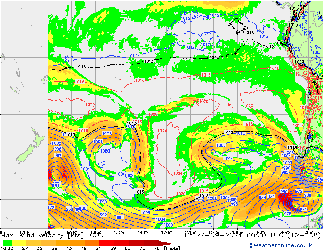 Max. wind velocity ICON ven 27.09.2024 00 UTC