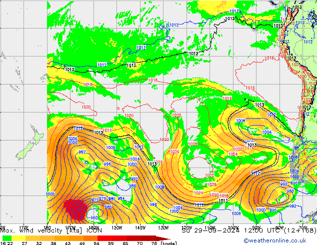 Max. wind velocity ICON Su 29.09.2024 12 UTC