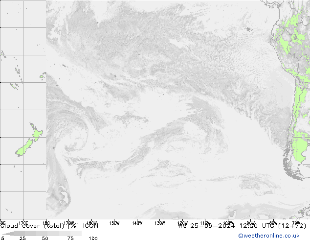 Cloud cover (total) ICON We 25.09.2024 12 UTC