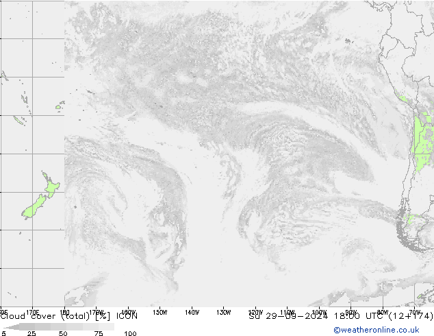 Cloud cover (total) ICON Su 29.09.2024 18 UTC