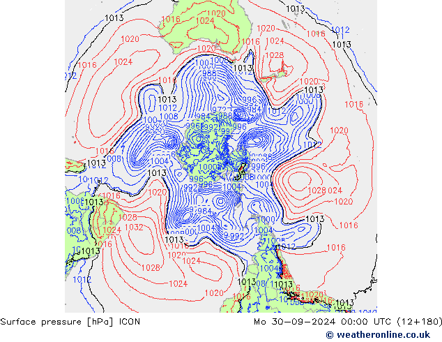 Surface pressure ICON Mo 30.09.2024 00 UTC