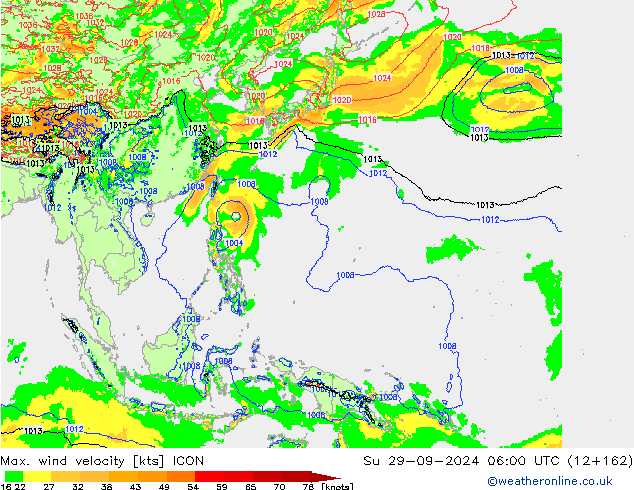 Max. wind velocity ICON Su 29.09.2024 06 UTC