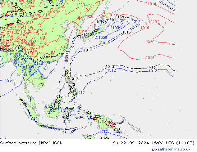 Surface pressure ICON Su 22.09.2024 15 UTC