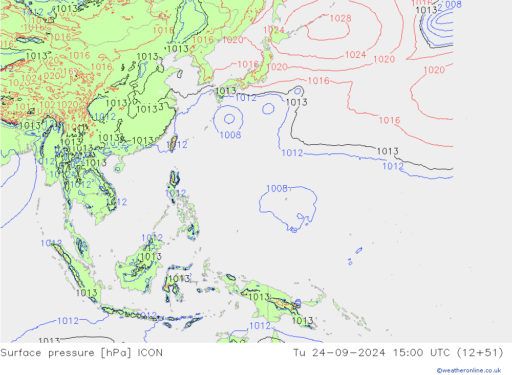 Surface pressure ICON Tu 24.09.2024 15 UTC