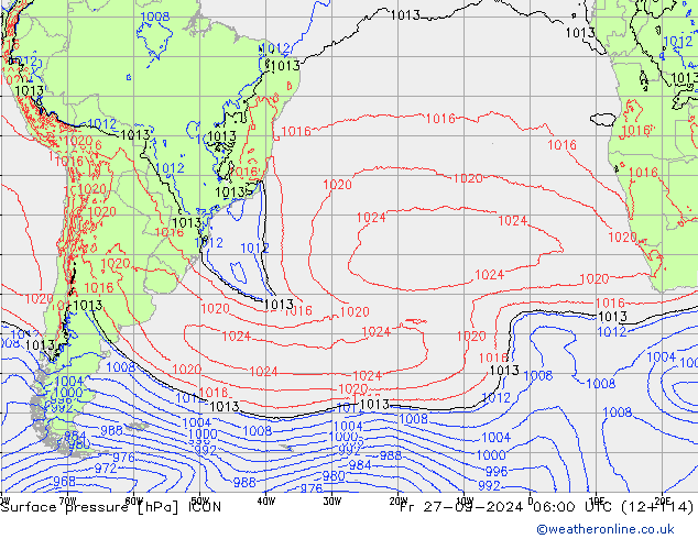 Atmosférický tlak ICON Pá 27.09.2024 06 UTC