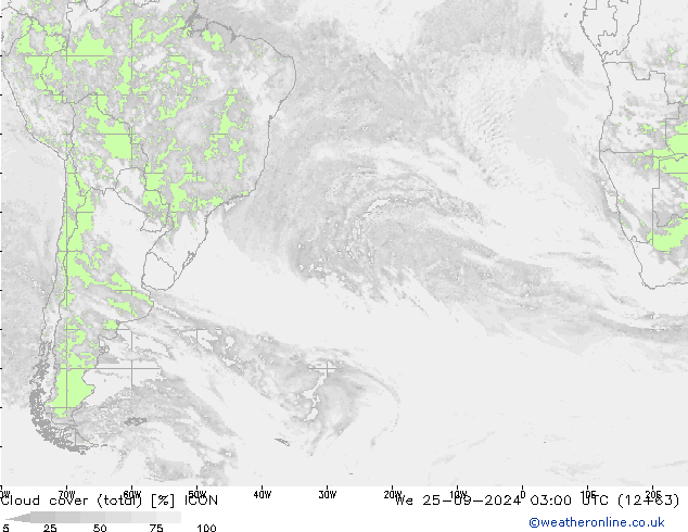 Bulutlar (toplam) ICON Çar 25.09.2024 03 UTC