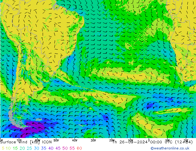 Vento 10 m ICON gio 26.09.2024 00 UTC