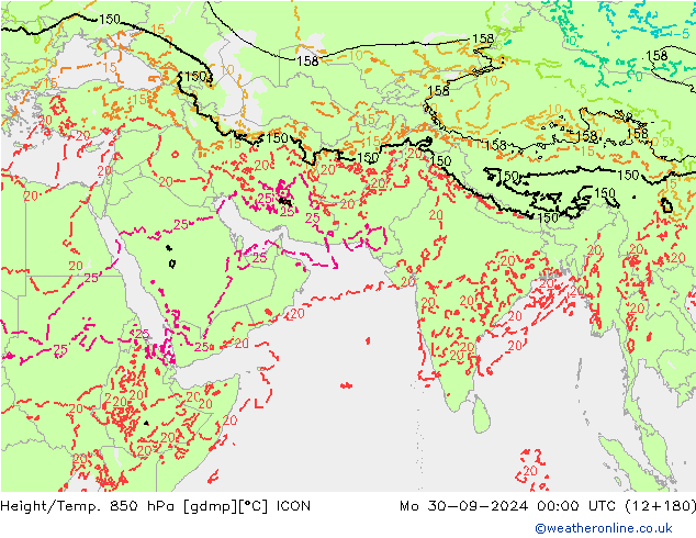 Hoogte/Temp. 850 hPa ICON ma 30.09.2024 00 UTC