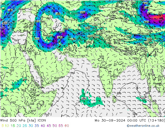 Vento 500 hPa ICON lun 30.09.2024 00 UTC