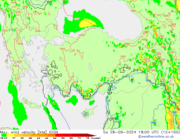 Max. wind velocity ICON So 28.09.2024 18 UTC