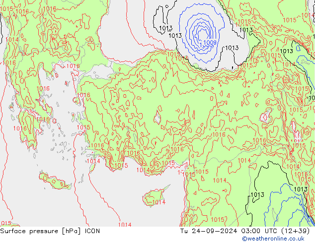 Yer basıncı ICON Sa 24.09.2024 03 UTC