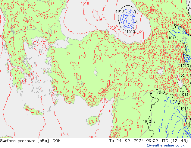 Pressione al suolo ICON mar 24.09.2024 09 UTC