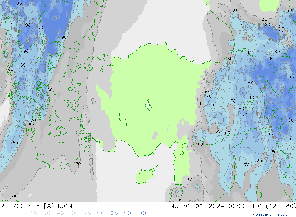 700 hPa Nispi Nem ICON Pzt 30.09.2024 00 UTC