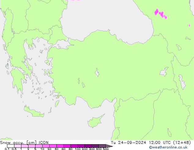 Snow accu. ICON wto. 24.09.2024 12 UTC