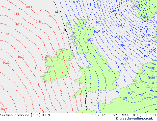 Presión superficial ICON vie 27.09.2024 18 UTC