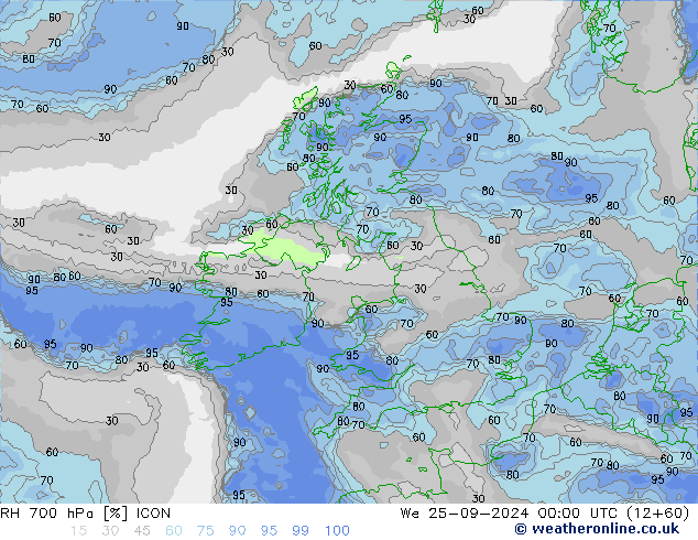 RH 700 hPa ICON  25.09.2024 00 UTC