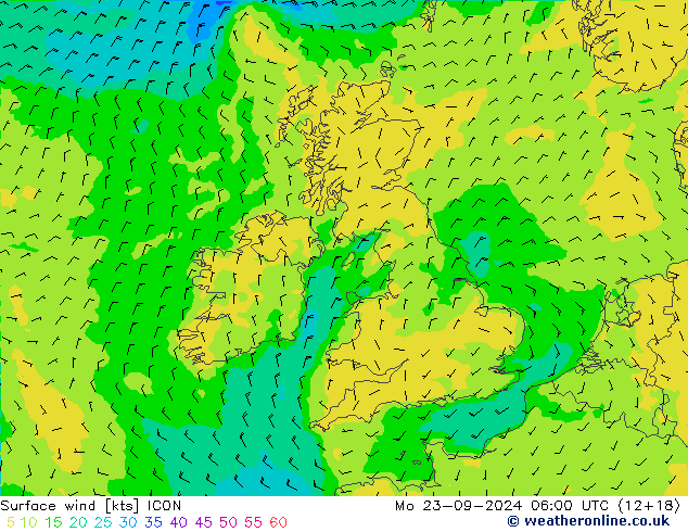 Vent 10 m ICON lun 23.09.2024 06 UTC