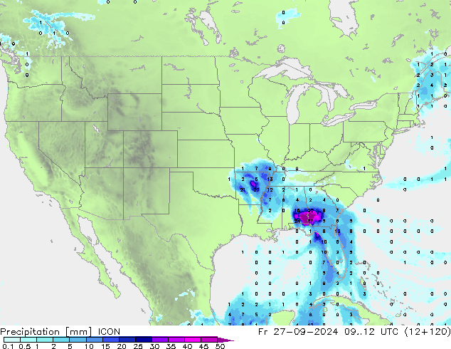 Precipitazione ICON ven 27.09.2024 12 UTC