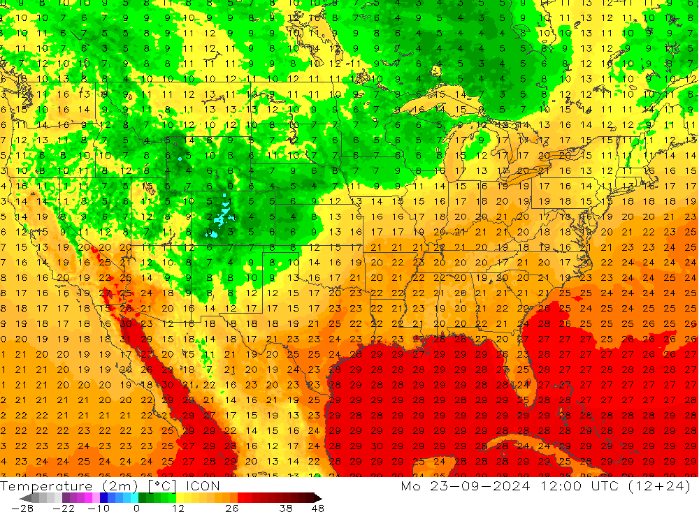 карта температуры ICON пн 23.09.2024 12 UTC