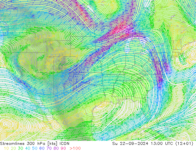 Linha de corrente 300 hPa ICON Dom 22.09.2024 13 UTC