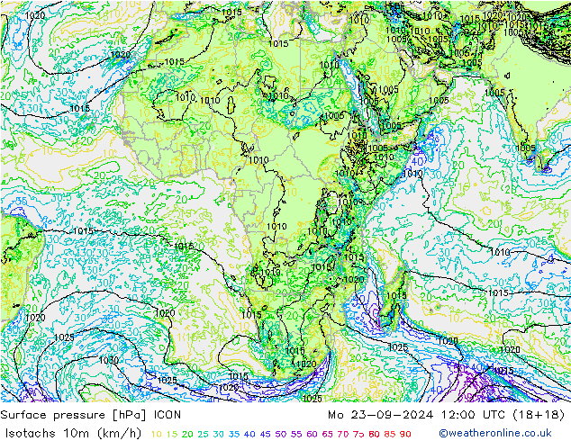 Isotaca (kph) ICON lun 23.09.2024 12 UTC