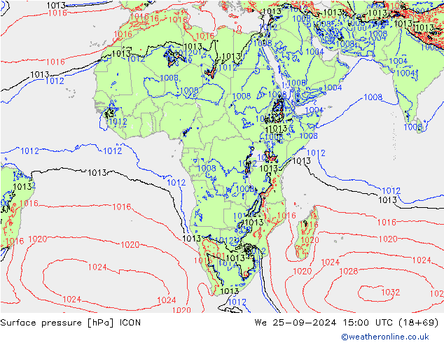 Atmosférický tlak ICON St 25.09.2024 15 UTC