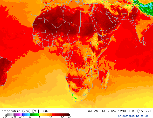 mapa temperatury (2m) ICON śro. 25.09.2024 18 UTC