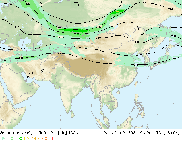 Jet stream/Height 300 hPa ICON We 25.09.2024 00 UTC