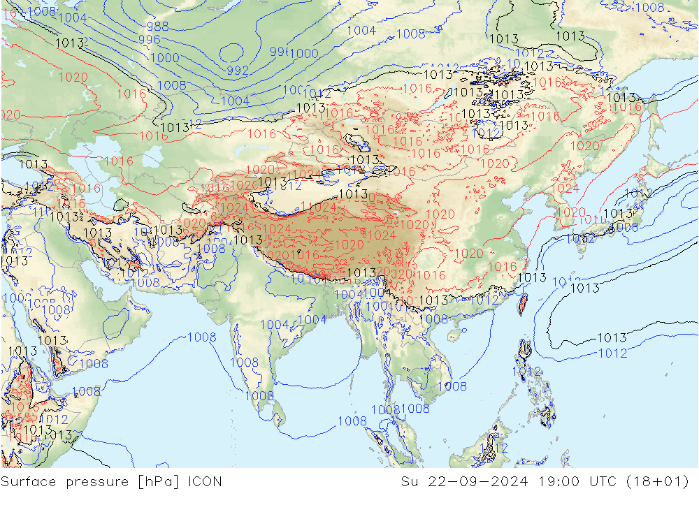 Pressione al suolo ICON dom 22.09.2024 19 UTC