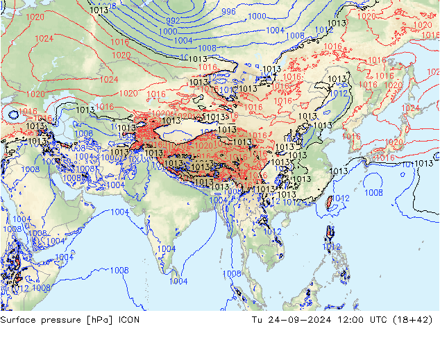 Atmosférický tlak ICON Út 24.09.2024 12 UTC