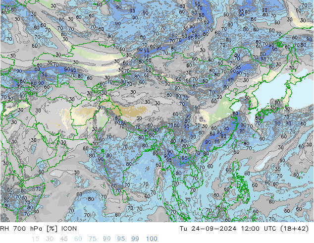 RH 700 hPa ICON wto. 24.09.2024 12 UTC