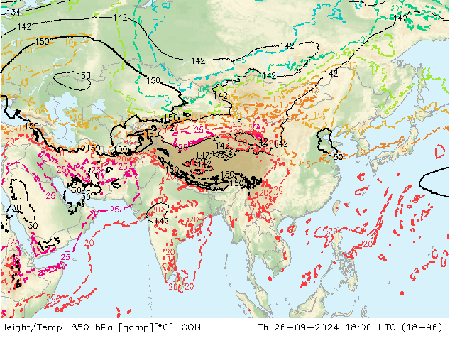 Hoogte/Temp. 850 hPa ICON do 26.09.2024 18 UTC