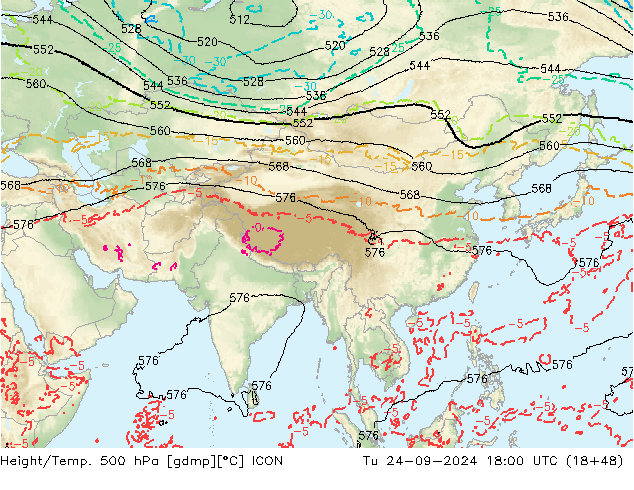 Height/Temp. 500 hPa ICON  24.09.2024 18 UTC