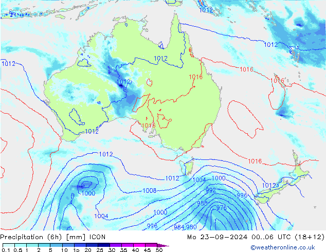 Precipitation (6h) ICON Mo 23.09.2024 06 UTC