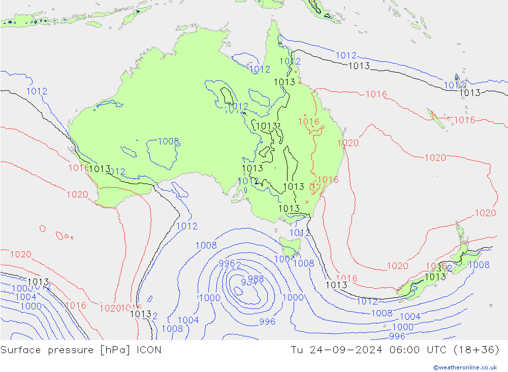 Surface pressure ICON Tu 24.09.2024 06 UTC