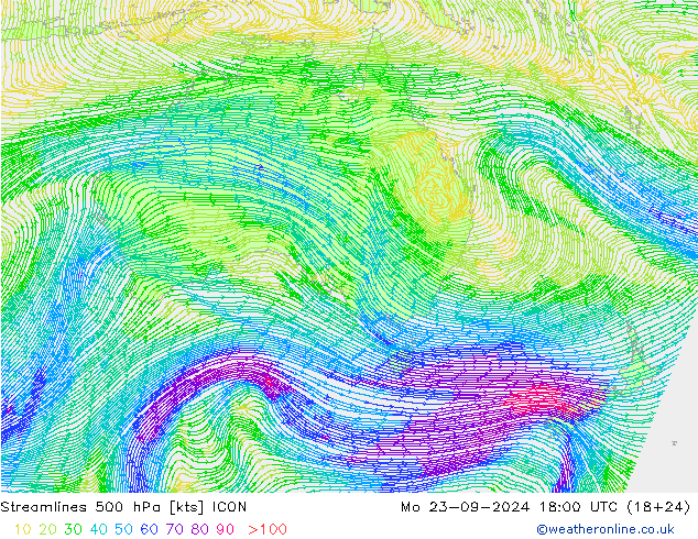 Stroomlijn 500 hPa ICON ma 23.09.2024 18 UTC