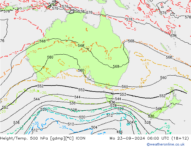 Height/Temp. 500 hPa ICON Mo 23.09.2024 06 UTC