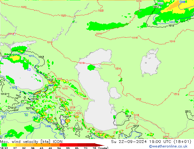 Max. wind velocity ICON Ne 22.09.2024 19 UTC